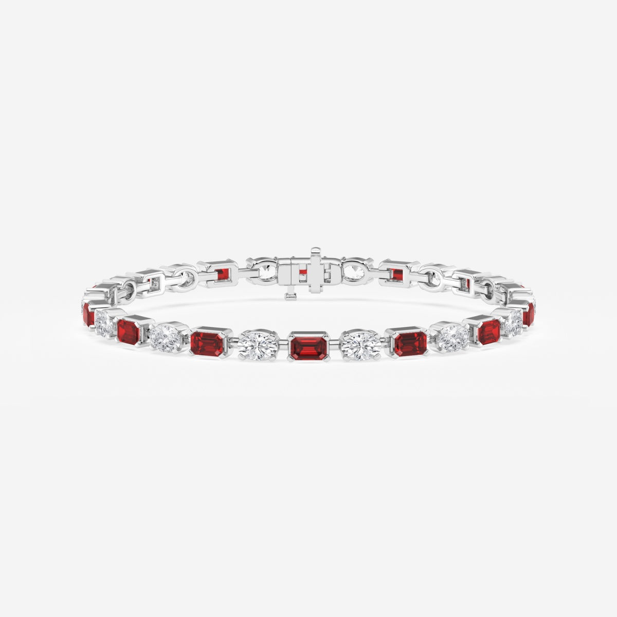 Emerald Ruby and Oval Diamond Tennis Bracelet