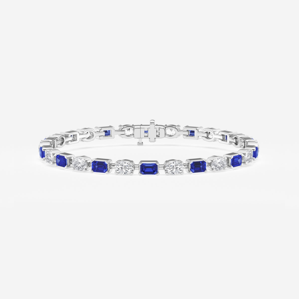 Emerald Sapphire and Oval Diamond Tennis Bracelet