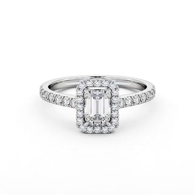 Emerald cut lab-grown diamond halo ring in White gold