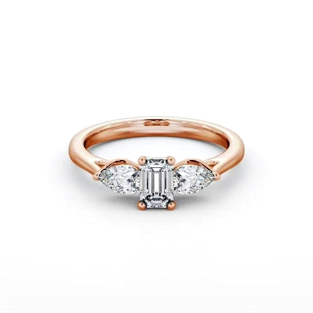 Emerald and pear Trilogy lab grown Diamond ring in rose gold