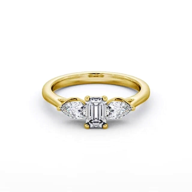 Emerald and pear Trilogy lab grown Diamond ring in Yellow gold