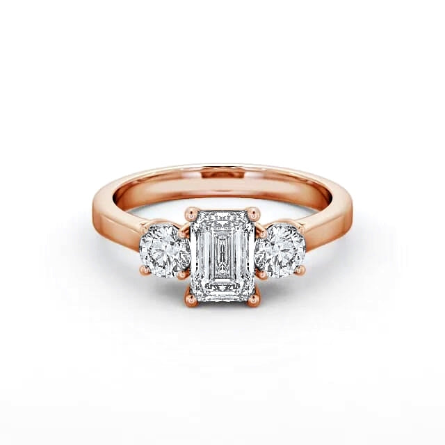 Emerald and Round Trilogy rose gold ring