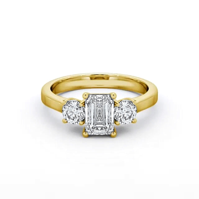 Emerald and Round Trilogy lab grown diamond ring