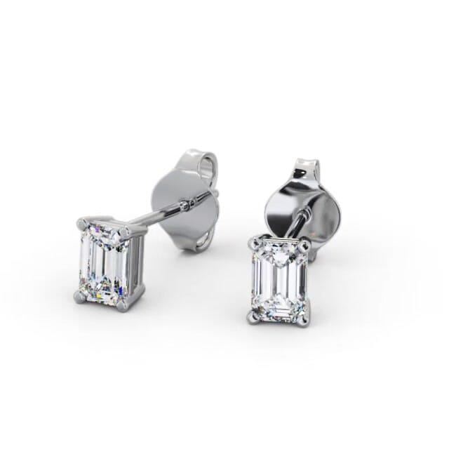 Lab grown diamond Emerald shape earrings in White gold