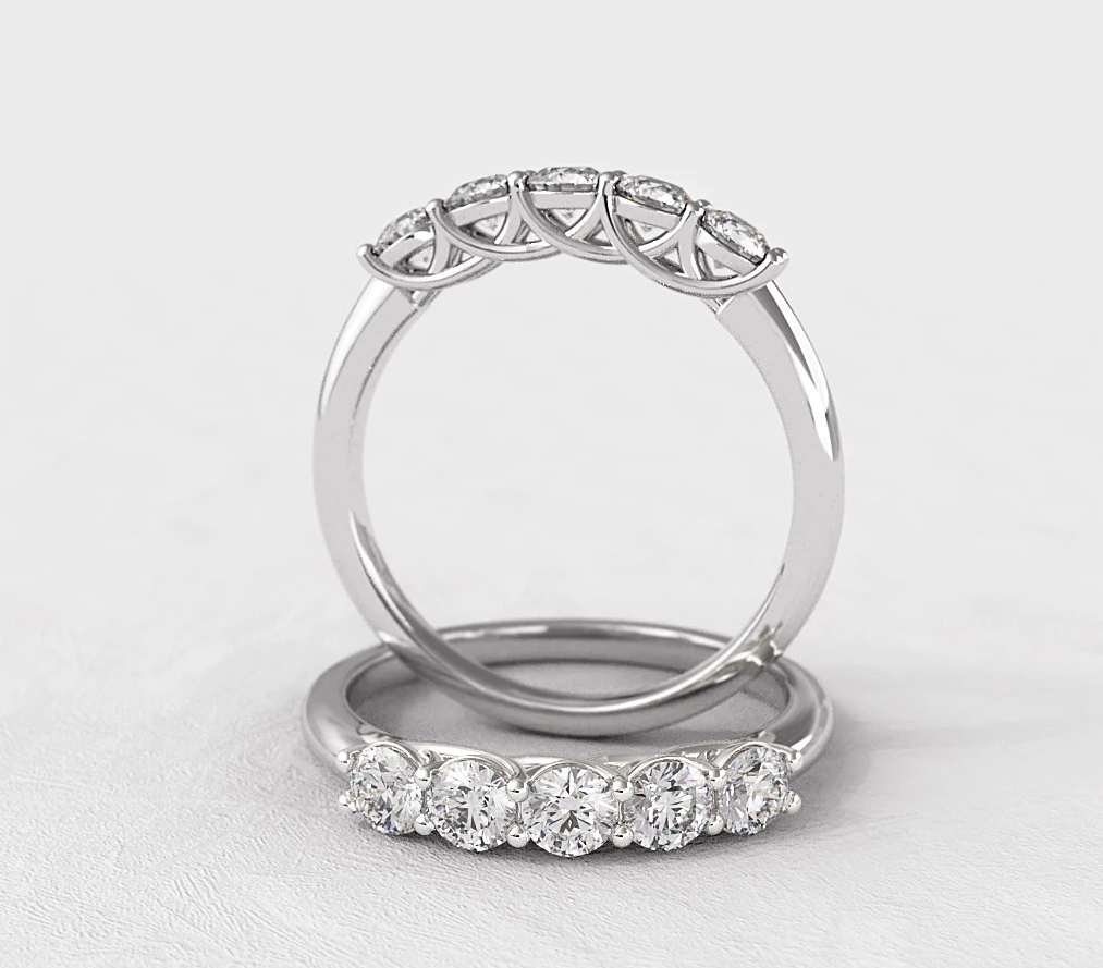 Half Eternity 5 Stones Round Diamond Ring | 18K Solid Gold