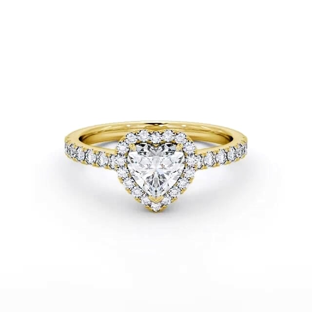 Heart cut lab-grown diamond halo ring in Yellow gold