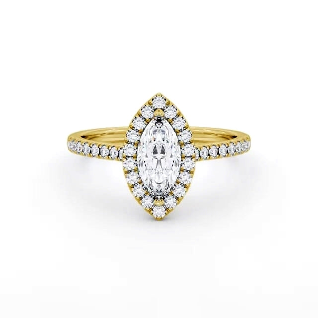 Marquise cut lab-grown diamond halo ring in Yellow gold
