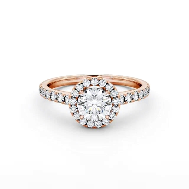 Round cut lab-grown diamond halo ring in Rose gold