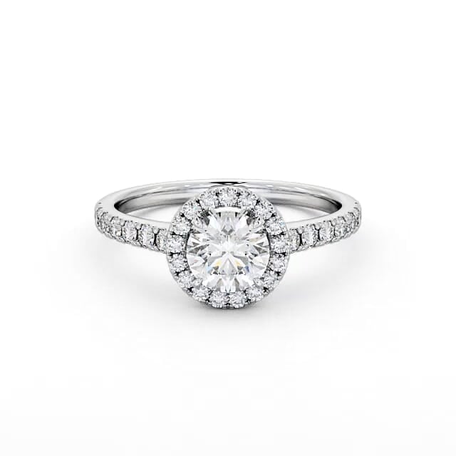 Elegant round cut lab-grown diamond halo ring set in white gold