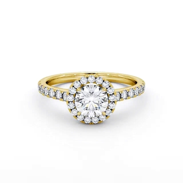 Round cut lab-grown diamond halo ring in Yellow gold