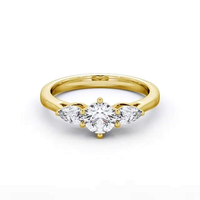 Round and pear Trilogy lab grown Diamond ring in yellow gold