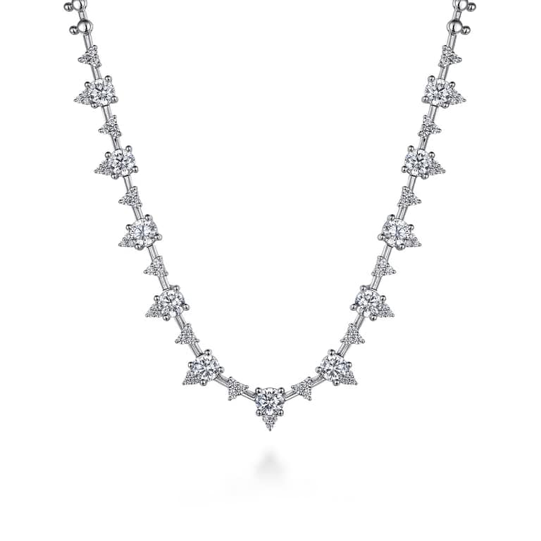 Diamond Cluster Station Tennis Necklace