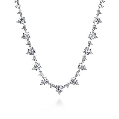 Diamond Cluster Station Tennis Necklace