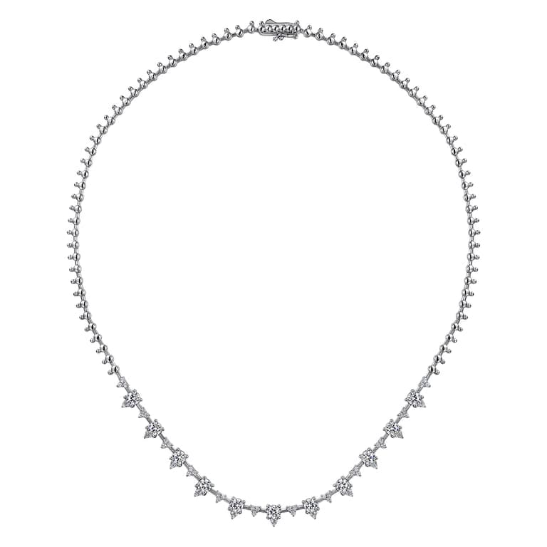 Diamond Cluster Station Tennis Necklace
