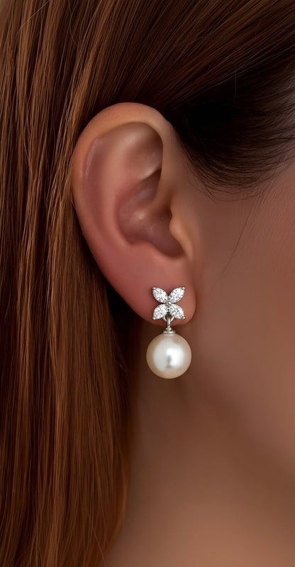 Floral Diamond & Freshwater Pearl Earrings