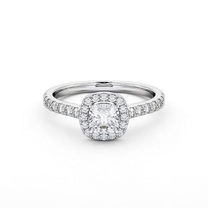 Cushion cut lab-grown diamond halo ring in White gold