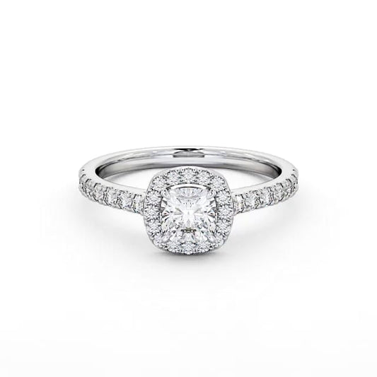 Cushion cut lab-grown diamond halo ring in White gold