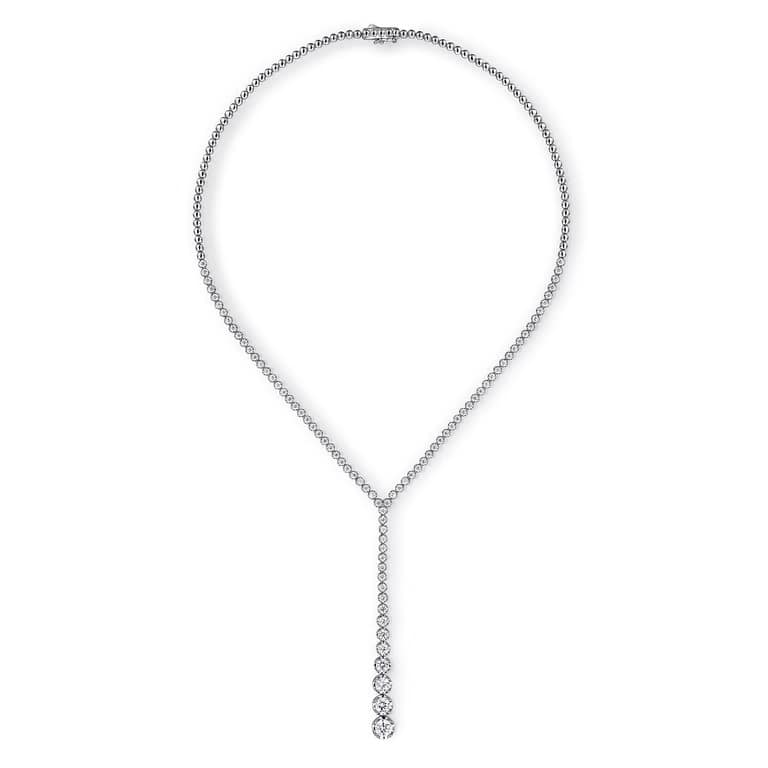 Diamond Drop Y Necklace – Graduated Tennis Lariat, 18K Gold