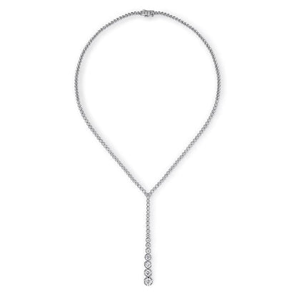 Diamond Drop Y Necklace – Graduated Tennis Lariat, 18K Gold