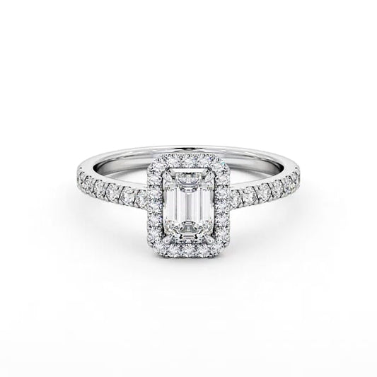 Emerald cut lab-grown diamond halo ring in White gold