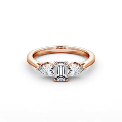 Emerald and pear Trilogy lab grown Diamond ring in rose gold 