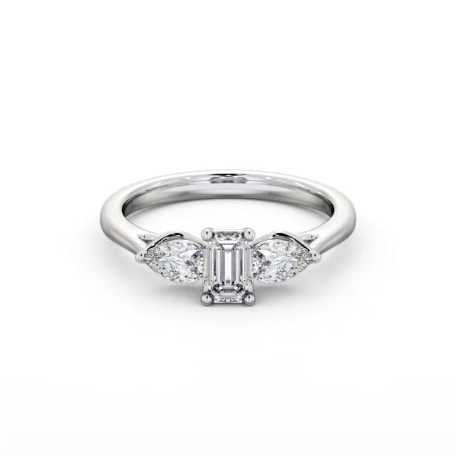 Emerald and pear Trilogy lab grown Diamond ring in white gold 