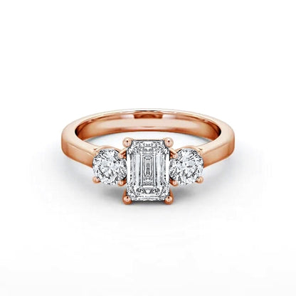 Emerald and Round Trilogy rose gold ring