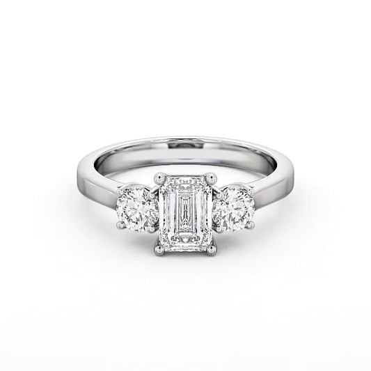 Emerald and Round Trilogy lab grown diamond ring