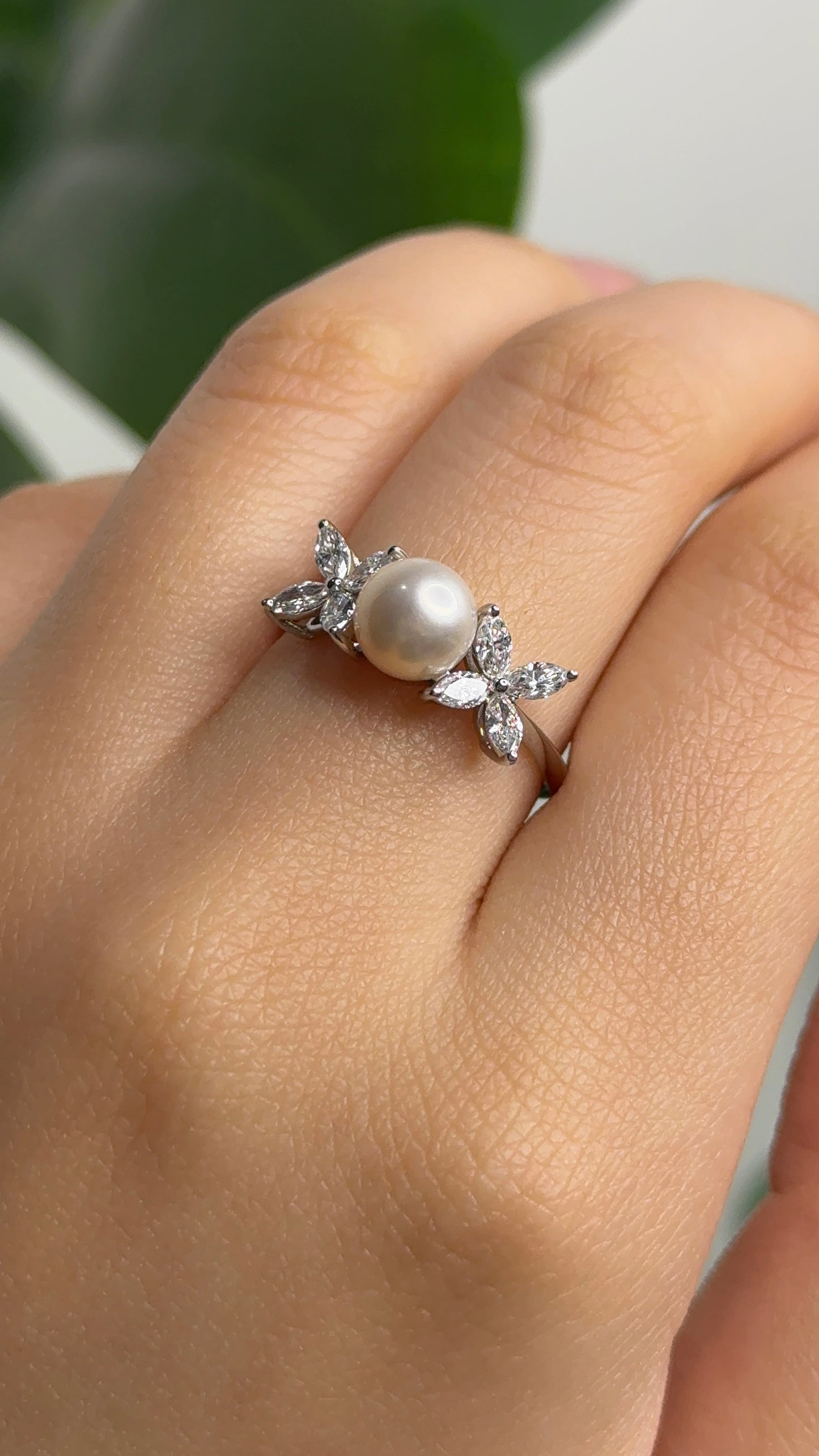 Fresh Water pearl and marquise diamond ring marquise 