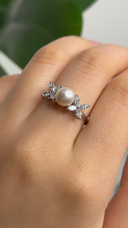 Fresh Water pearl and marquise diamond ring marquise 