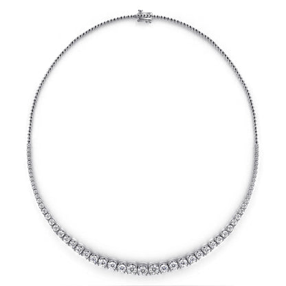 Graduated diamond tennis necklace box clasp detail, 18K gold, handmade in Dubai