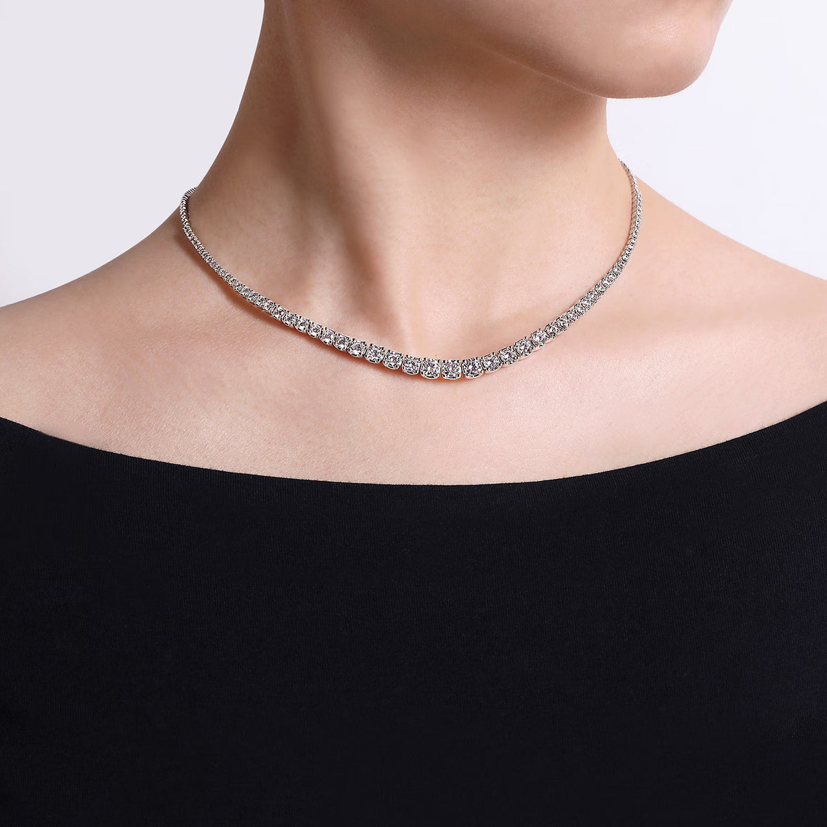 Half graduated diamond necklace 3 to 9 carat options, natural or lab grown, Vinsa Jewels
