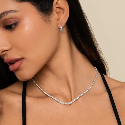 Half graduated diamond tennis necklace in 18K white gold, lab grown and natural diamonds, Dubai