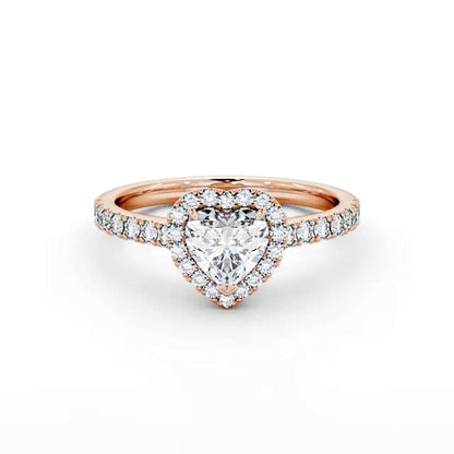 Heart cut lab-grown diamond halo ring in rose gold