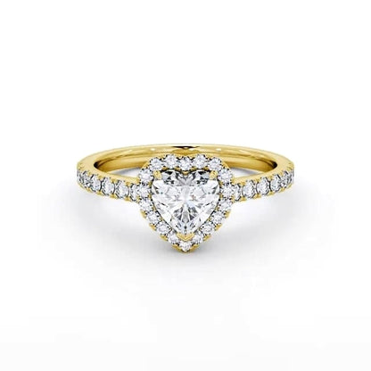 Heart cut lab-grown diamond halo ring in Yellow gold