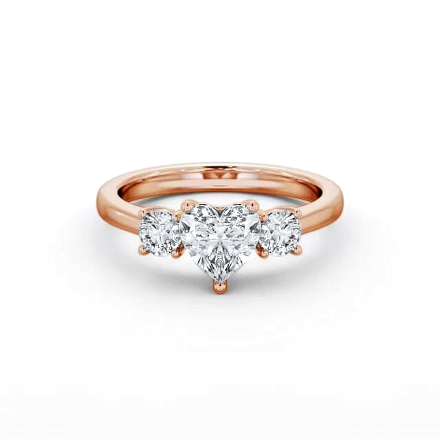 Trilogy ring with heart and round cut lab-grown diamonds in rose gold