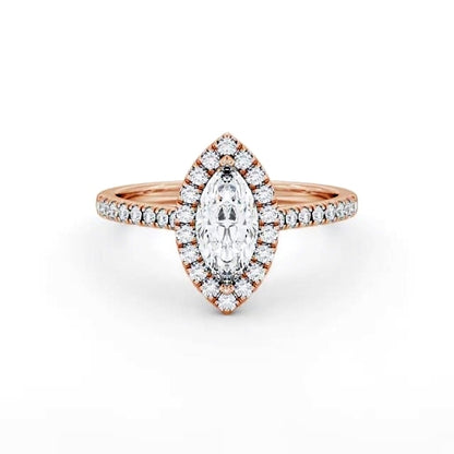 Marquise cut lab-grown diamond halo ring in Rose gold