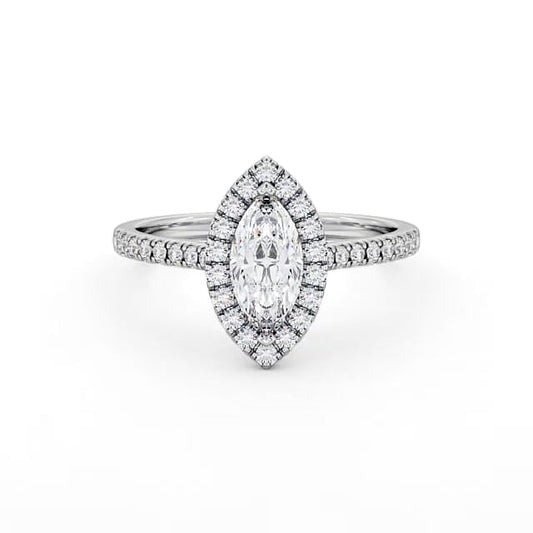 Marquise cut lab-grown diamond halo ring in White gold