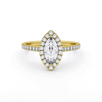 Marquise cut lab-grown diamond halo ring in Yellow gold