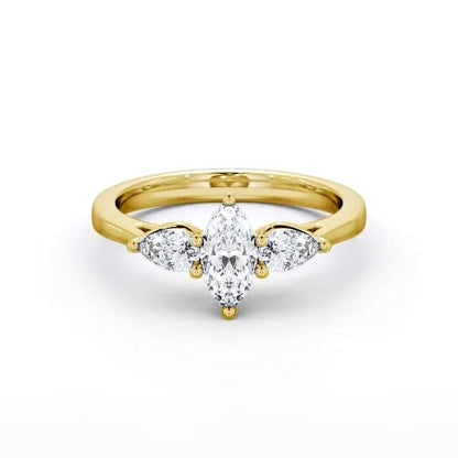 marquise and pear Trilogy lab grown Diamond ring in yellow gold 