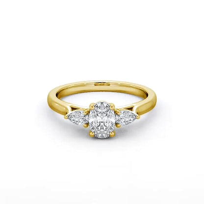 Oval and pear Trilogy lab grown Diamond ring in yellow gold 