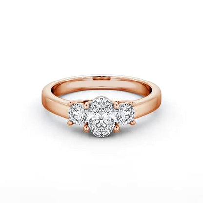 Trilogy ring with Oval and round cut lab-grown diamonds in rose gold