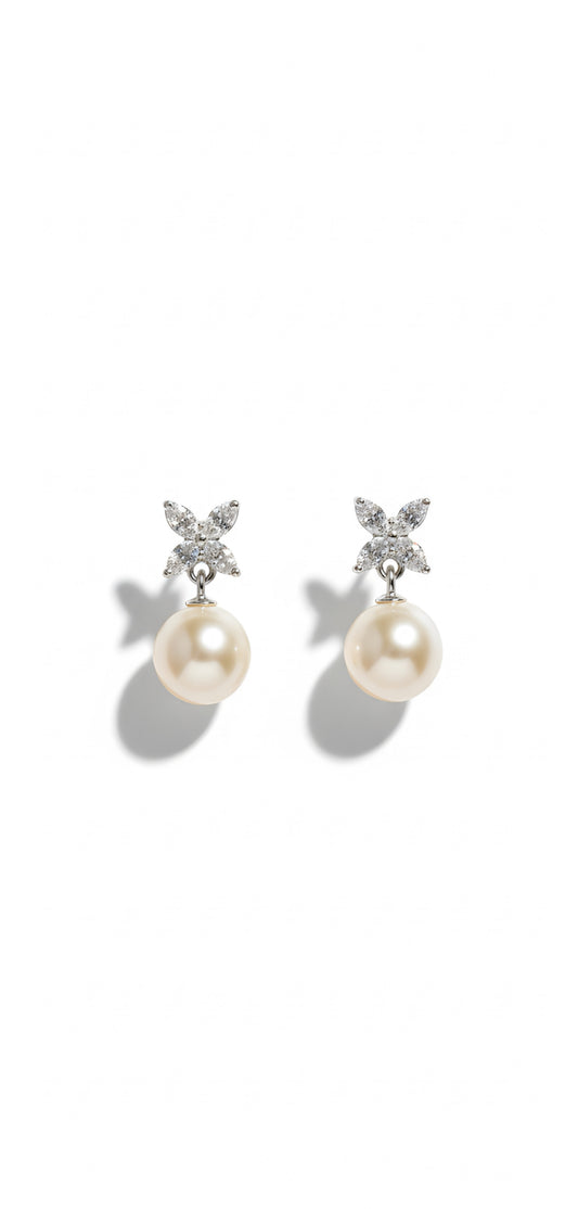 Floral Diamond & Freshwater Pearl Earrings