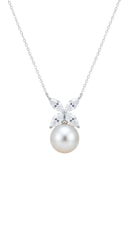 Floral Diamond & Freshwater Pearl Necklace
