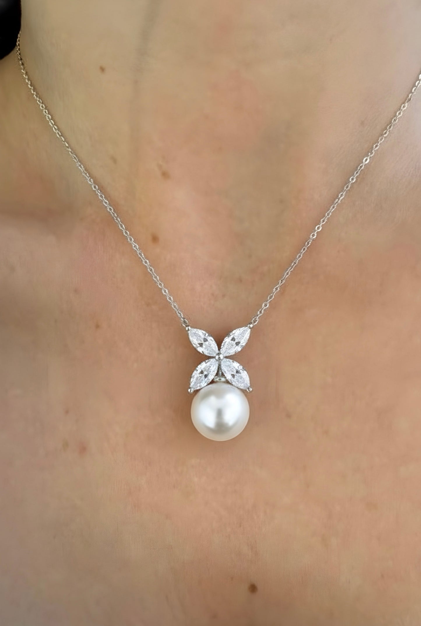 Floral Diamond & Freshwater Pearl Necklace