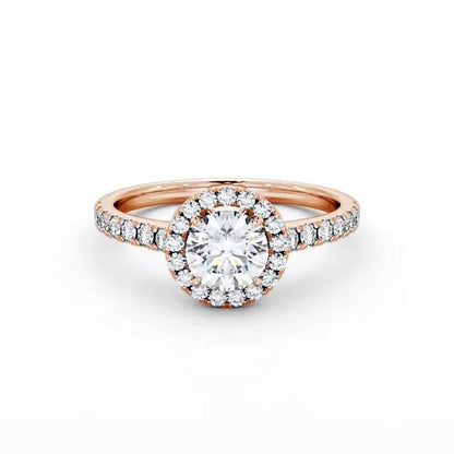 Round cut lab-grown diamond halo ring in Rose gold