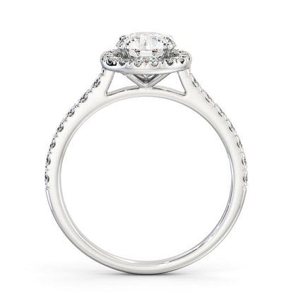 Round cut lab-grown diamond halo ring in white gold