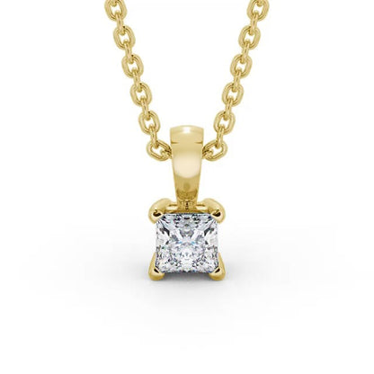 Solitaire cushion Lab grown diamond Pendant in yellow gold