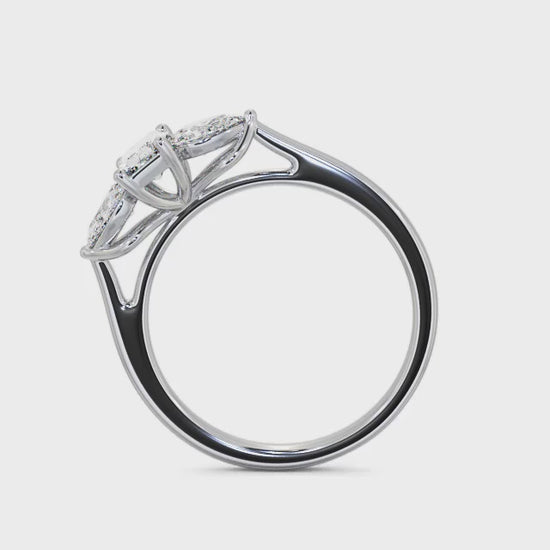 Emerald and pear Trilogy lab grown Diamond ring in white gold 