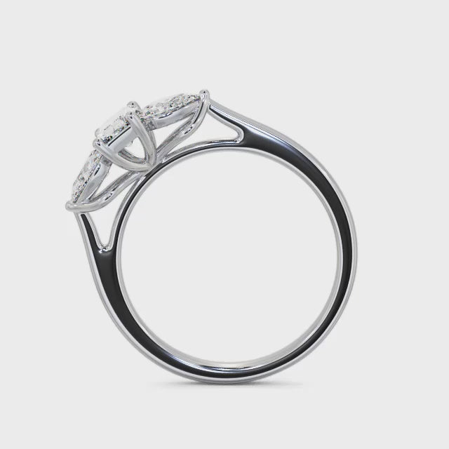 Emerald and pear Trilogy lab grown Diamond ring in white gold 